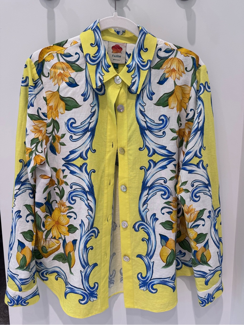 FARM Rio Yellow Floral Scroll Button-Front Jacket